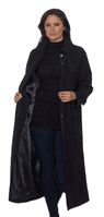 Womens Black Luxury Faux Silk Full Length Coat db3031